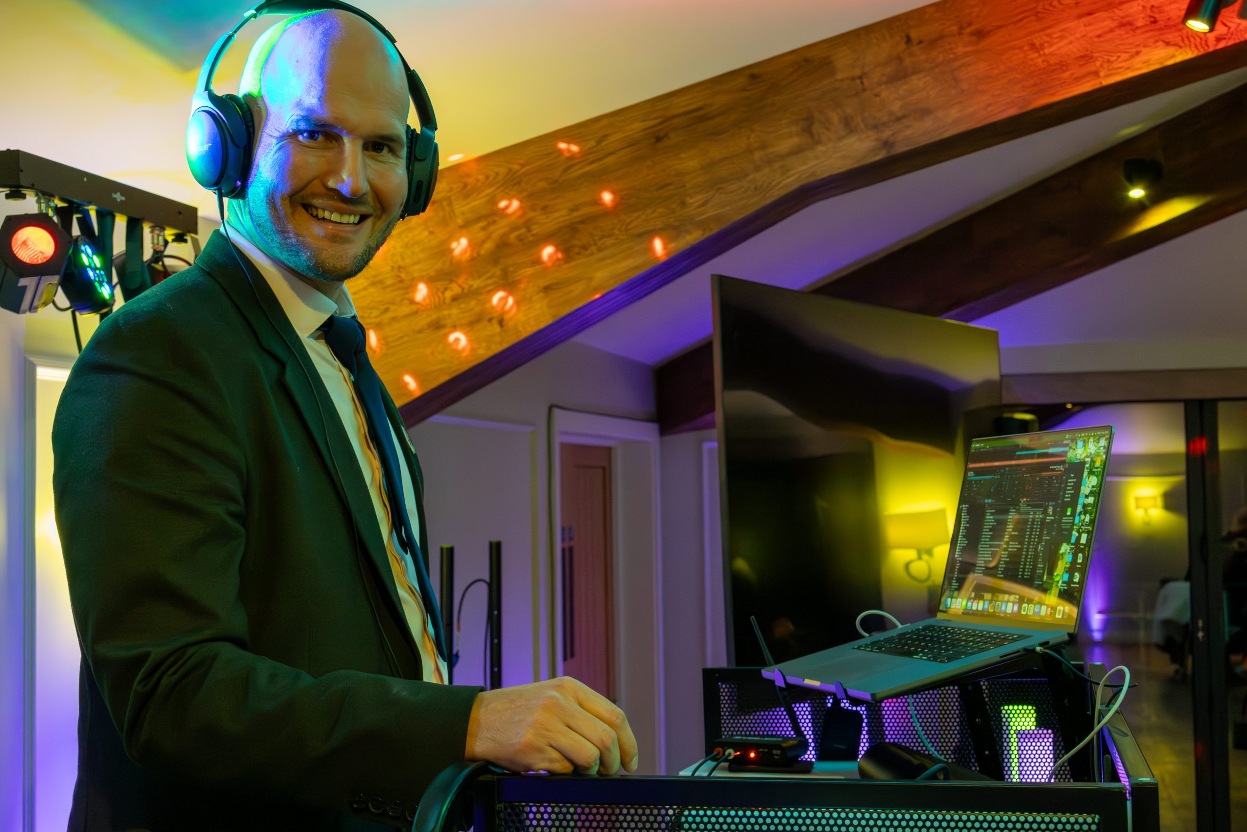 Graham Webber DJing at a wedding at Syrencot in Wiltshire